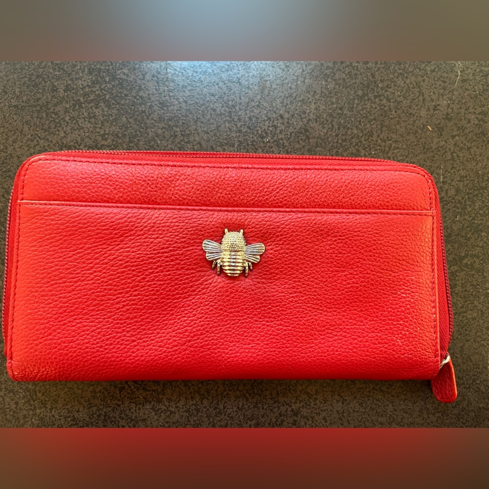 RowAllan Red Leather Wallet with Bee Accent